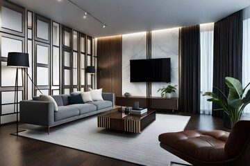 Modern TV lounge interior with beautiful wall