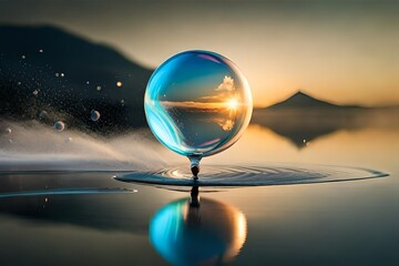 crystal ball in water - obrazy, fototapety, plakaty