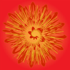 Vector abstract pattern in the form of a large bright flower on a red background