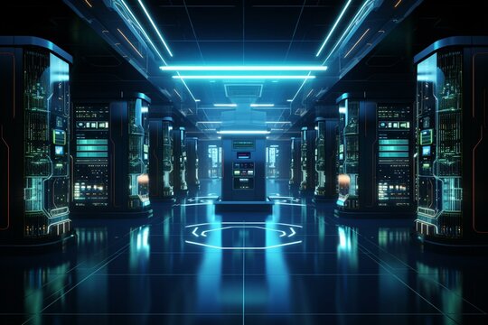 Futuristic server room. Generative AI