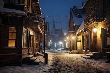 Fototapeta na wymiar Winter in Zielona Gora - old town. Generative AI