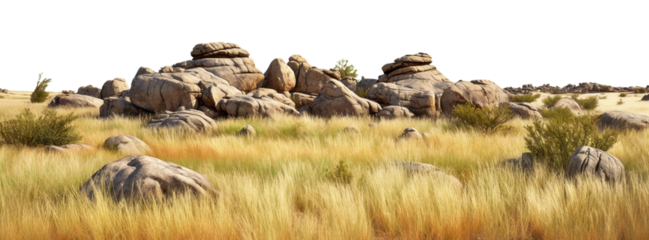 Savanna with faded grass and rocks, cut out
