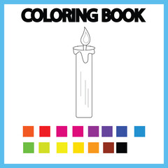 illustration of a burning wax candle coloring pages vector  for kids. Easy drawing coloring pages worksheet for kids.
