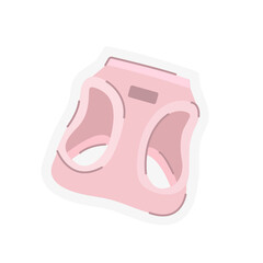 Pink dog harness sticker. Pink dog and cat harness. Soft dog harness. Pet cloth illustration. Harness icon. Pink harness. 
