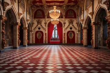 Ballroom in medieval palace. Generative AI