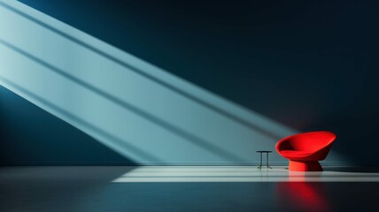 Minimalist Elegance: Red Chair in Empty Blue Room