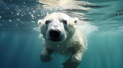 Fotobehang Close-up of a polar bear swimming underwater © Georgina Burrows