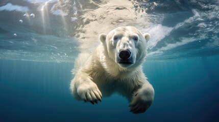 Close-up of a polar bear swimming underwater