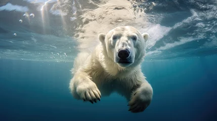 Rolgordijnen Close-up of a polar bear swimming underwater © Georgina Burrows