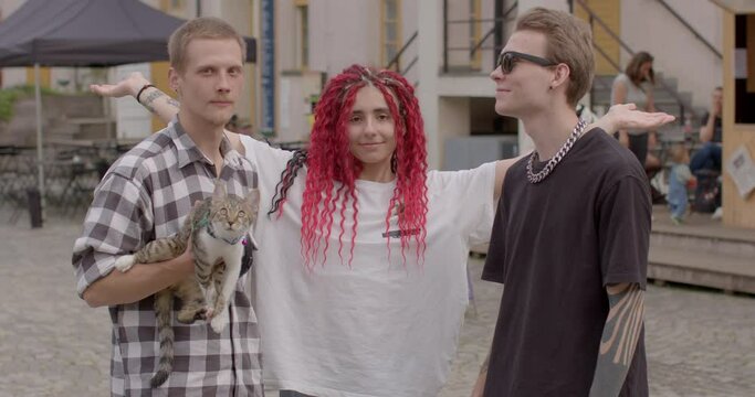 Two guys kiss girl on date. Romantic relationships among three individuals polyamory, involve consensually and openly loving and connecting with multiple partners simultaneously. People lifestyle