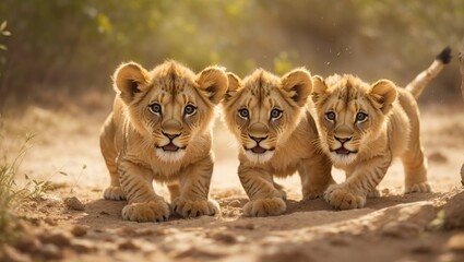 "Frolic of Innocence: Captivating Moments among Playful Lion Cubs"