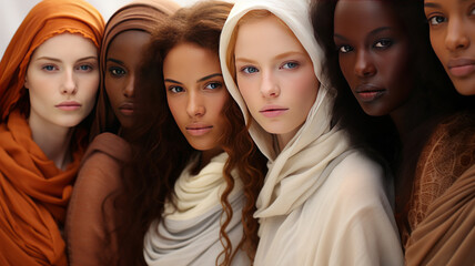 Fototapeta premium Many ethnic beauties, women of different races - Caucasian, African, Asian and Indian.