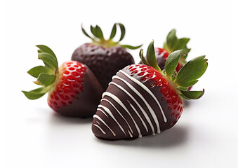 Fresh strawberries covered with dark and white on white background.Macro.AI Generative - obrazy, fototapety, plakaty