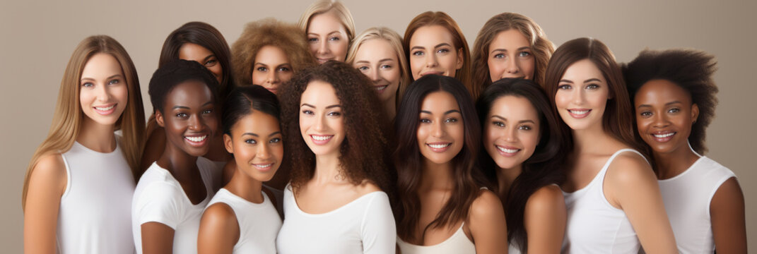 Many ethnic beauties, women of different races - Caucasian, African, Asian and Indian.Generative ai