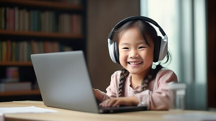 Asian girl student online learning class study online video call zoom teacher.generative ai