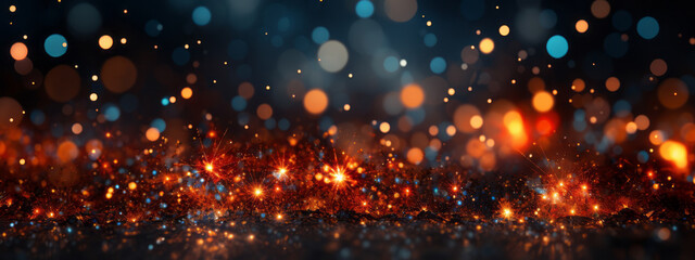 closeup of firework and bokeh lights on black background with space for text.generative ai - obrazy, fototapety, plakaty