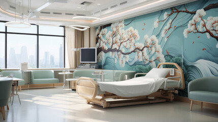 Luxury hospital interior design. Interior of room for treatment of people. Photos for advertising of hospital interior.