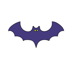 A hand-drawn bat for a happy Halloween on a white background.