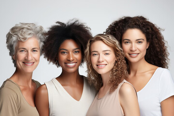 Multiethnic women of different ages with unique skin tone. Beautiful natural diversity people.