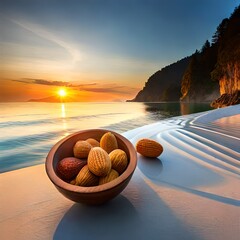 sunset on the beach with peanuts Created using generative AI tools