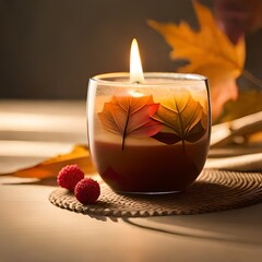 burning candle in a glass bowl Created using generative AI tools