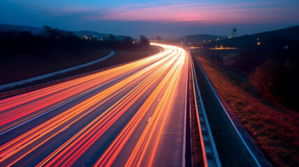 photograph of A long exposure photo, motion blur of a highway at night.generative ai - obrazy, fototapety, plakaty