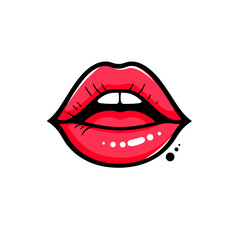 Lip syncing vector icon in minimalistic, black and red line work, japan web