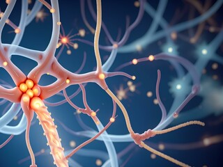 3d rendering of human nerve cell with neurons and nervous system.