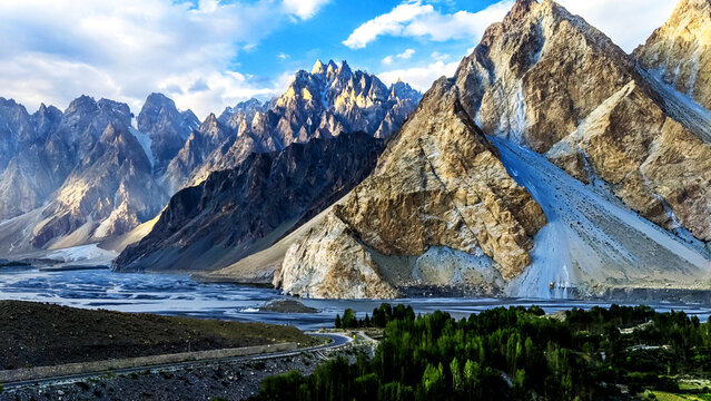 Passu cones rocky peak alongside the Karakoram highway