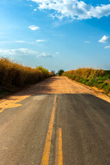 End of the paved road and beginning of the dirt road, in Brazil