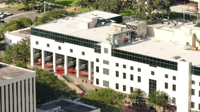 Aerial drone video Leon County Clerk of Courts building Tallahassee Florida