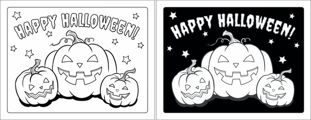 Pumpkin coloring page for Halloween, vector illustration, Black and white pumpkin drawing