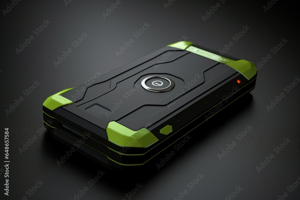 Poster a black and green case sitting on top of a table. ideal for showcasing travel accessories and storag