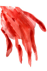 Bloody hand print isolated on white background. Handprint blood smeared. Horror scary blood dirty handprint and fingerprint. Red hand print on white background. Halloween bloody hand.