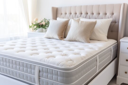 A cozy bed with pillows and blankets. Perfect for creating a comfortable and inviting atmosphere. Ideal for home decor, interior design, or hotel promotions.