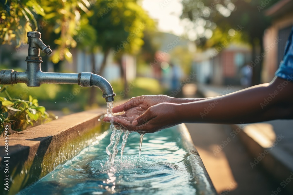 Poster a person is shown washing their hands with water from a faucet. this image can be used to promote go