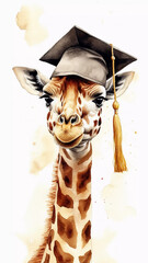 Giraffe cap hat Graduate School University Aquarell Hand Painted Card Gift Magical AI Generated