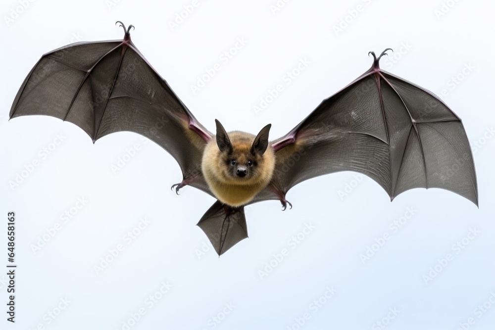 Poster a bat flying through the air with its wings spread. this image can be used to depict nocturnal creat