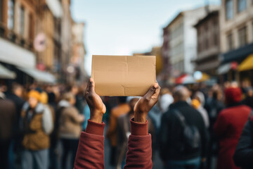 A close-up of a person's hand holding a sign at a community protest, advocating for urban policy change. Generative Ai.