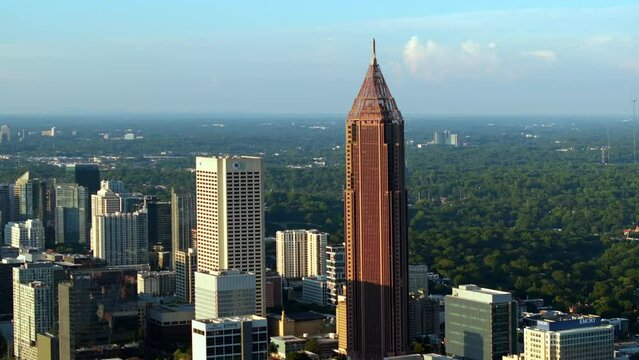 Aerial drone video Bank of America Plaza tower Downtown Atlanta GA circa 2023