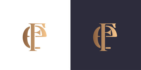 Letter e and f logo monogram, minimal style identity initial logo mark. Golden gradient vector emblem logotype for business cards initials.