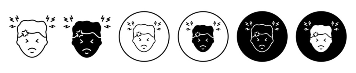 Headache icon. Mind health related problem due to migraine disease symbol. Head pain or fatigue due to stress and anxiety vector.