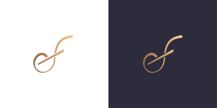  Letter e and f logo monogram, minimal style identity initial logo mark. Golden gradient vector emblem logotype for business cards initials.