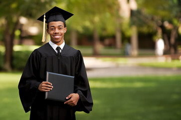 Happy young African American boy at a graduation ceremony created with Generative AI technology