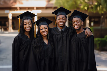 Happy young African American men and women at a graduation ceremony created with Generative AI technology