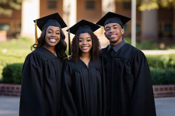 Happy young African American men and women at a graduation ceremony created with Generative AI technology