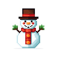 Simple cartoon pixel art Christmas Snowman high quality ai generated image