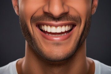 Fototapeta premium A smiling man's face up close created with Generative AI technology