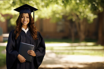 Happy young Latina woman at a graduation ceremony created with Generative AI technology