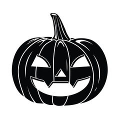 Vector Silhouette Style Scary Smiling Halloween pumpkin Isolated on white background Black and White  pumpkin line illustration with creepy  face expressions Happy Halloween Trick or Treat 